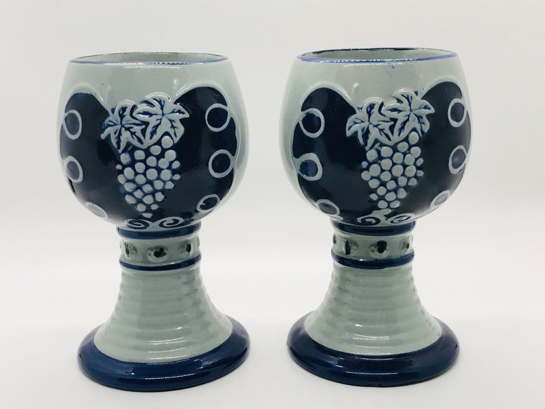 vintage stoneware vintage wine Goblets Vintage Goblets Vintage Salt Glazed Cobalt Blue Stoneware Wine Goblets wine Goblets