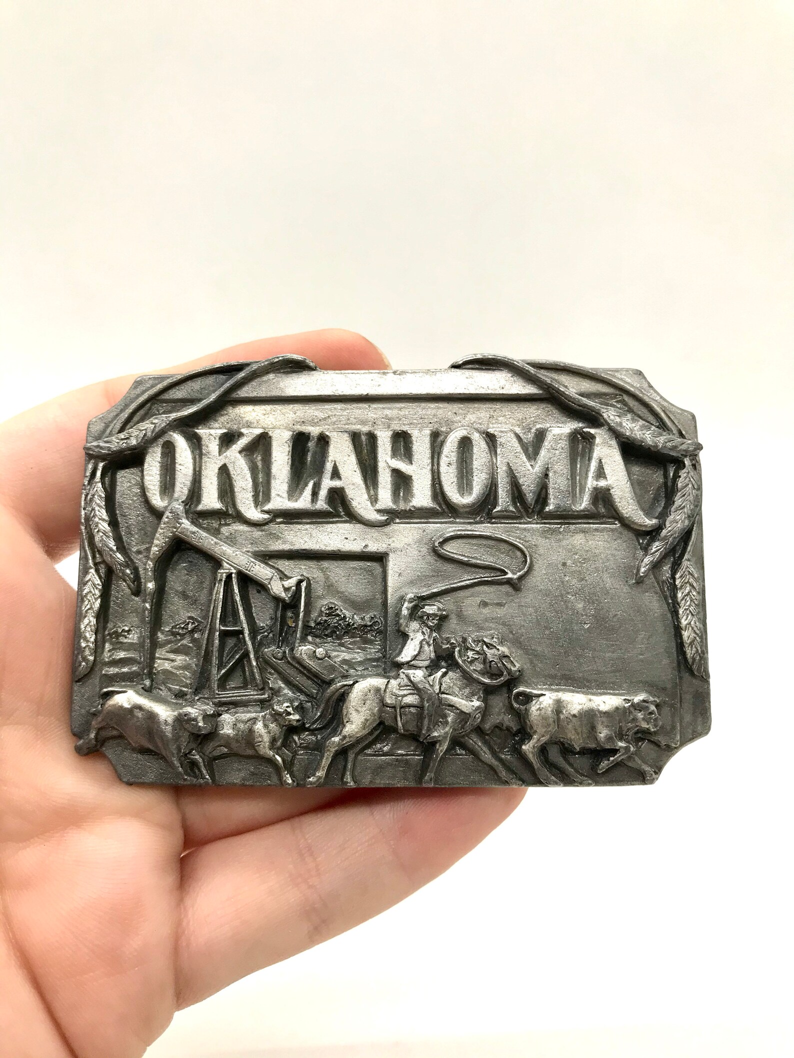 Fantastic Vintage 1984 Oklahoma Steel Belt Buckle Stainless Etsy