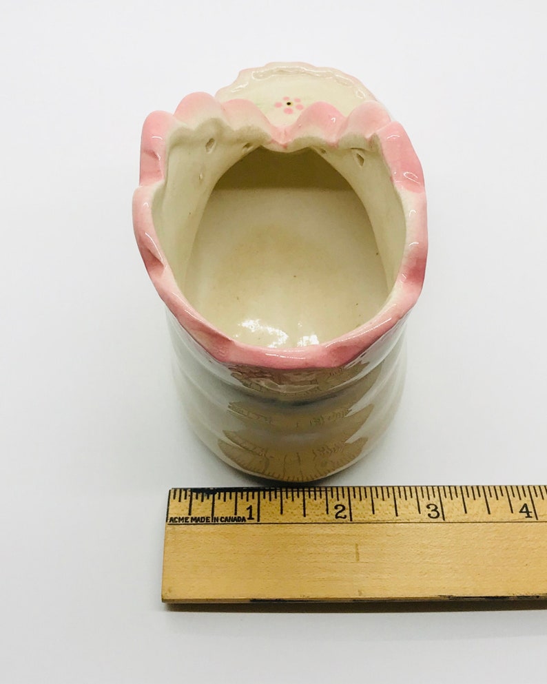 vintage indoor planter baby shoes pink ceramic shoe baby room Vintage Ceramic Pink Baby shoe indoor planter baby girl vintage planters