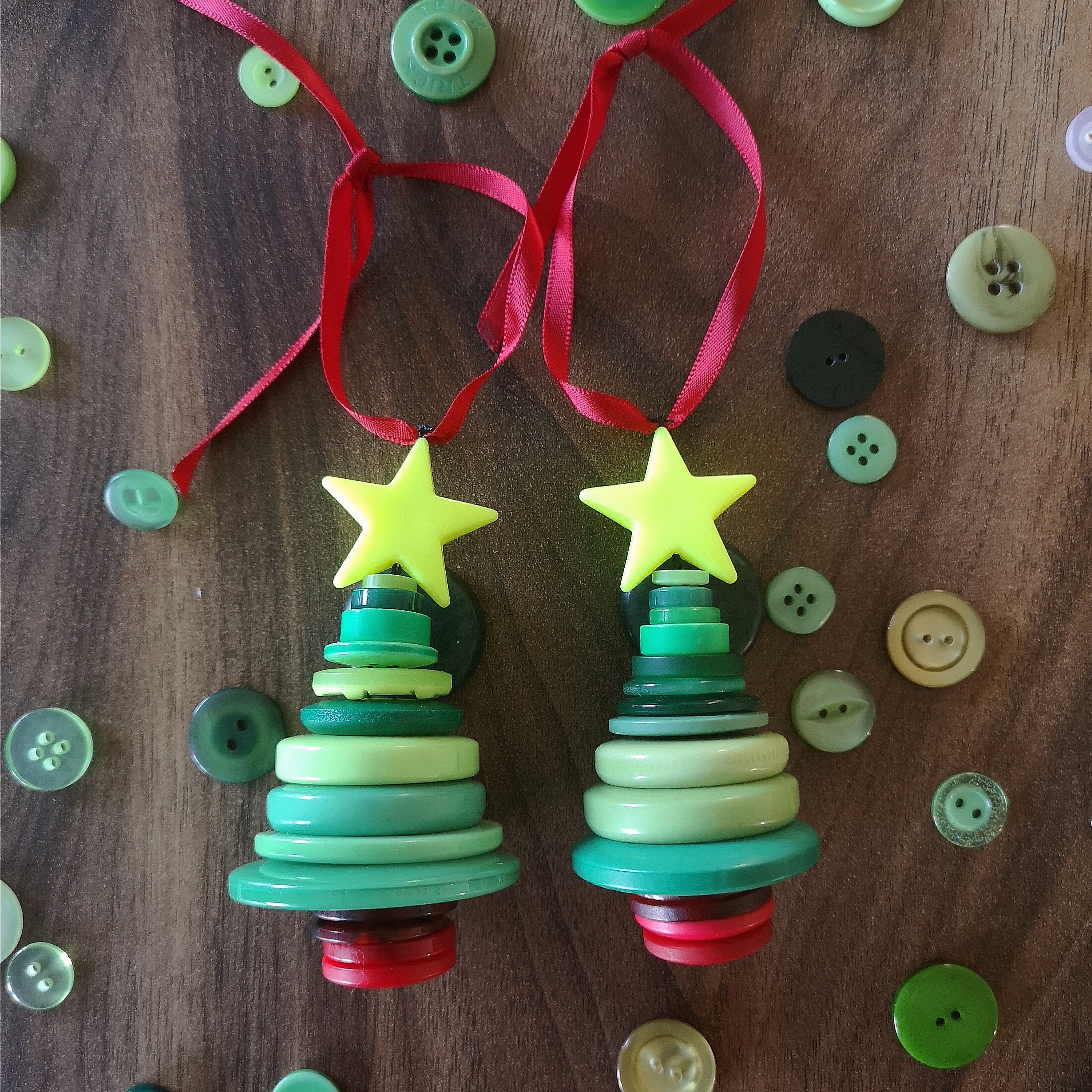 Jumbo Button Christmas Tree Ornaments set of 2 Etsy