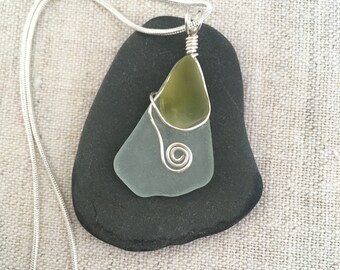 Beach Sea Glass Pendant,Geniune Sea Glass Necklace,Handmade Ocean Jewelry,Wire wrapped sea glass Birthday Valentine/'s day gift,Mothers day