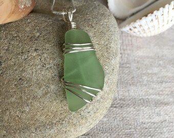 Beach Sea Glass Pendant,Geniune Sea Glass Necklace,Handmade Ocean Jewelry,Wire wrapped sea glass Birthday Valentine/'s day gift,Mothers day