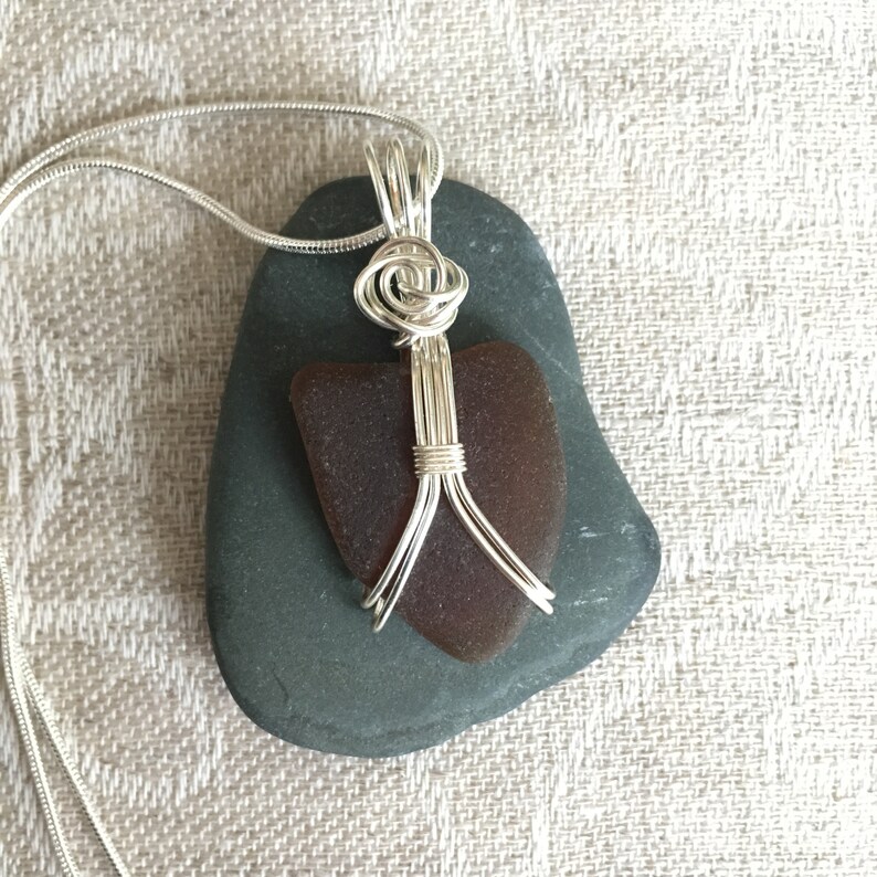 Beach Sea Glass Pendant,Geniune Sea Glass Necklace,Handmade Ocean Jewelry,Wire wrapped sea glass Birthday Valentine/'s day gift,Mothers day
