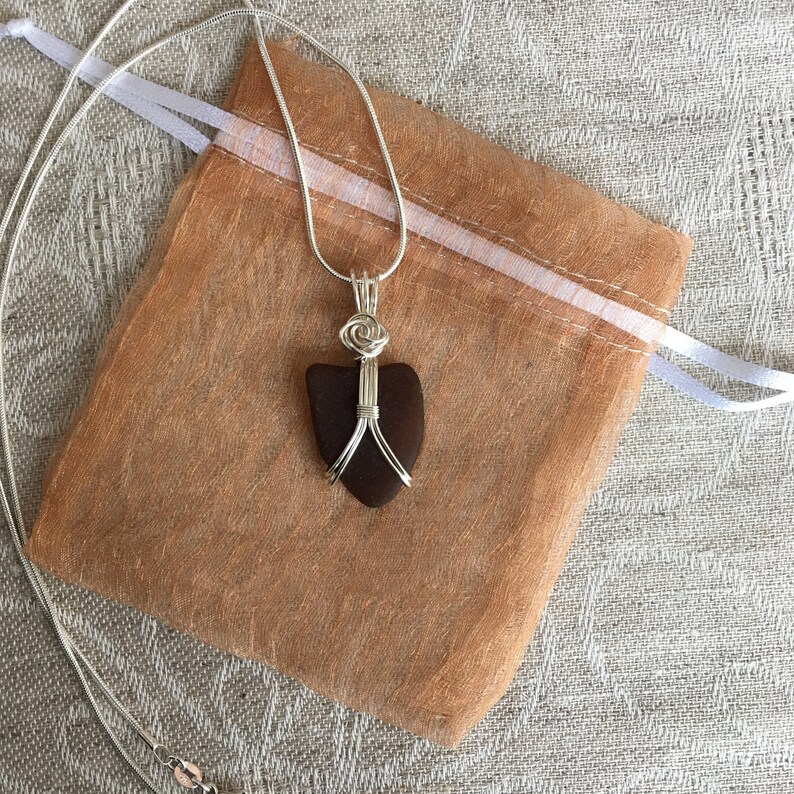 Beach Sea Glass Pendant,Geniune Sea Glass Necklace,Handmade Ocean Jewelry,Wire wrapped sea glass Birthday Valentine/'s day gift,Mothers day