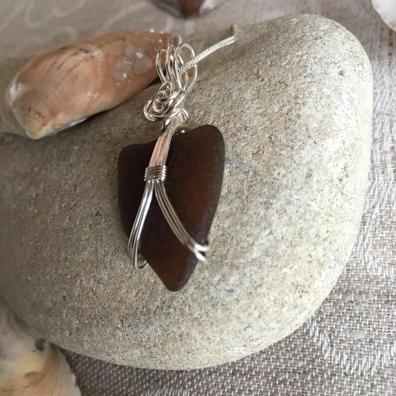 Beach Sea Glass Pendant,Geniune Sea Glass Necklace,Handmade Ocean Jewelry,Wire wrapped sea glass Birthday Valentine/'s day gift,Mothers day