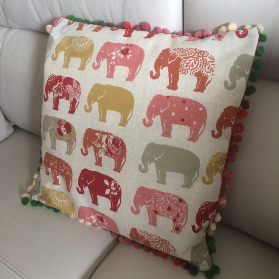Spice Elephant Cushion with Pom Pom | Etsy Red elephant pillow | Etsy