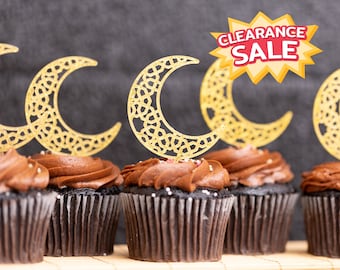 Ramadan Decoration Cupcake Toppers 12 Washable Reusable Made in Gold Glitter Acrylic Perfect for Any Desserts Fruit Or Even Center Pieces