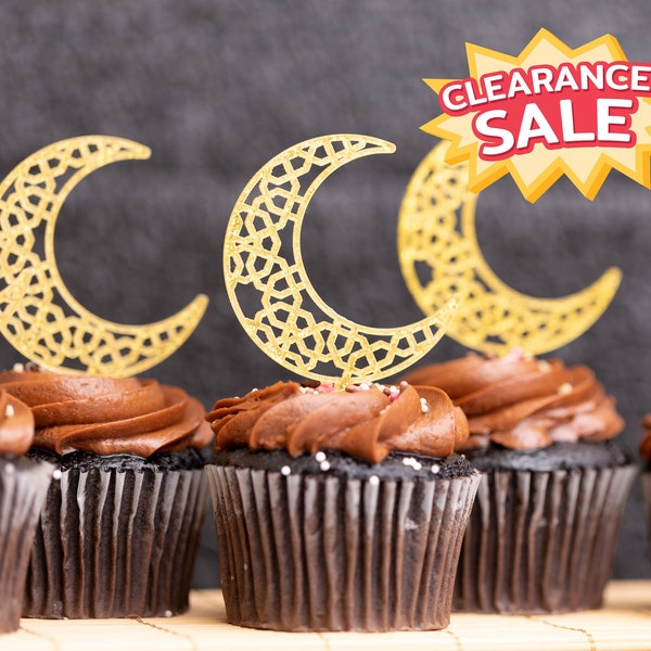 Ramadan Decoration Cupcake Toppers 12 Washable Reusable Made in Gold Glitter Acrylic Perfect for Any Desserts Fruit Or Even Center Pieces