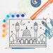 Eid Gift Activity Stained Glass Set with 8 Vibrant And Washable Paint Colors 1 Mosque Scenery 1 Paint Brush Ramadan Mubarak Eid Gift 