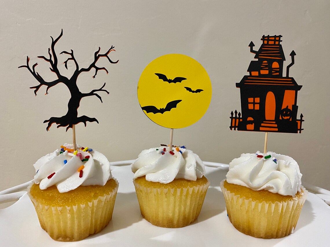 Halloween Cupcake Toppers Spooky Tree Cupcake Toppers Full Etsy UK