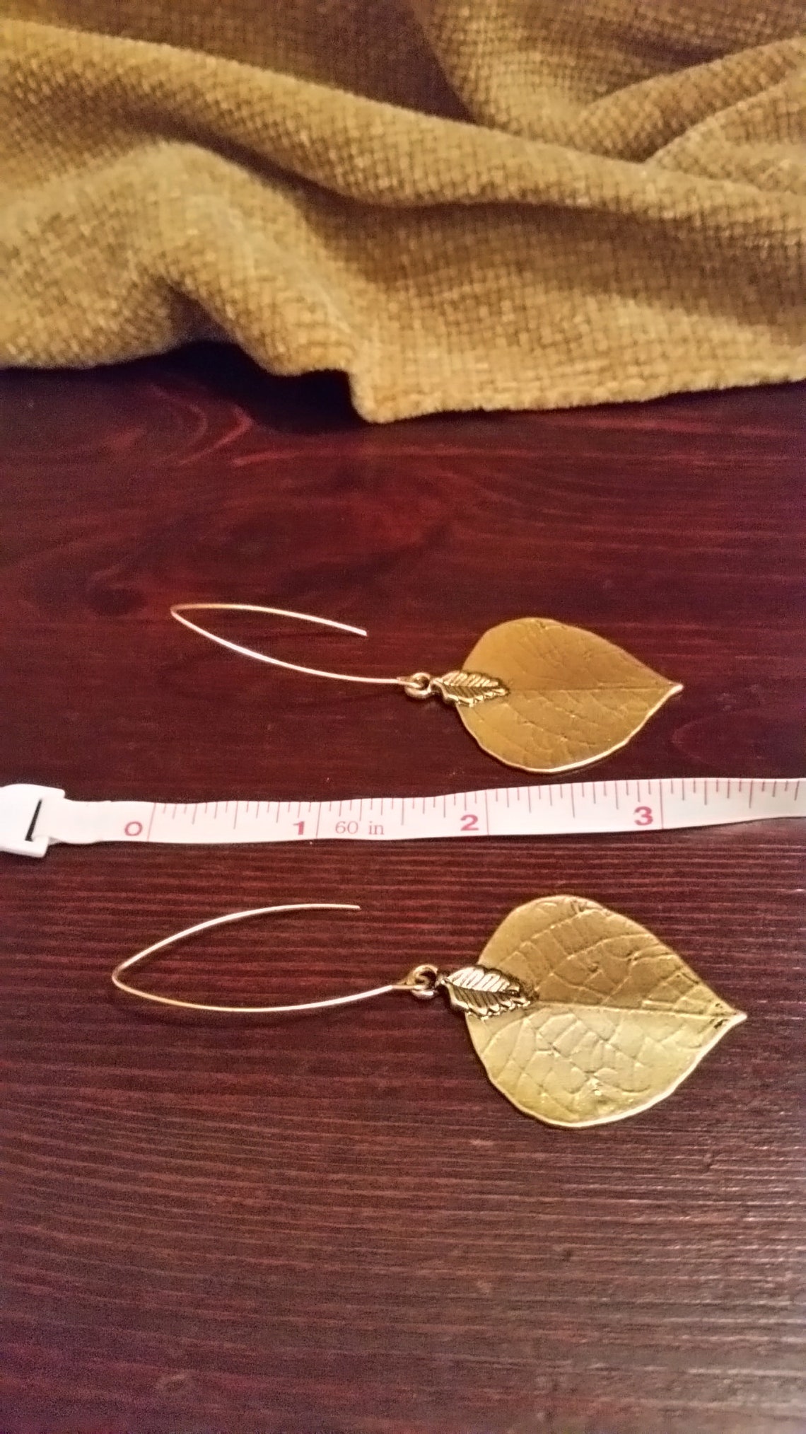 thumbnail image 2 of Handmade Gold Colour Leaf Dangly Earrings – Crystal Drop Earrings New 2 of 6