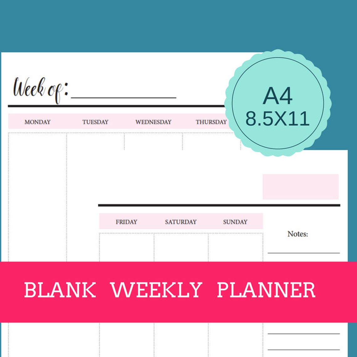 Blank Printable Weekly Planner. Blank 52-weeks Weekly Planner. Weekly ...