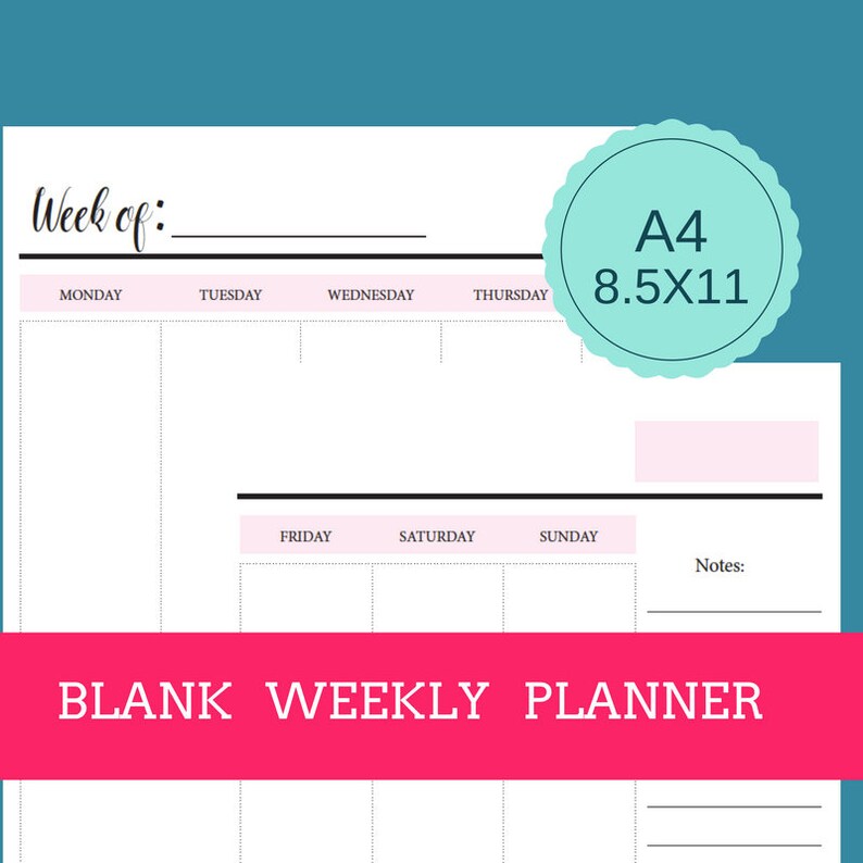 Blank Printable Weekly Planner Blank 52 weeks Weekly Planner Etsy