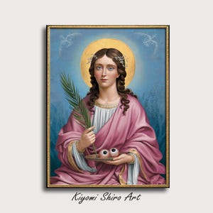 Saint Lucy of Syracuse Painting, Saint Lucia Patron of Sight Artwork, Female Patron Saint, Christian Martyr, Catholic St. Religious Art.