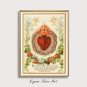 Sacred Heart of Jesus Artwork, Sacro Cuore di Gesù, Heart of Jesus Digital Print, Religious Wall Art, Christian Faith Vintage Spiritual Art
