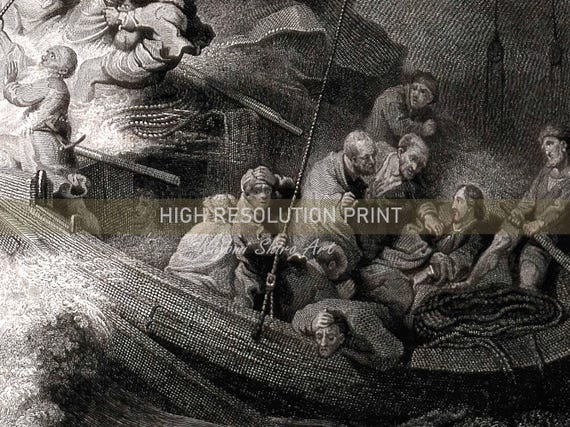 Jesus at the Sea of Galilee Famous Etching Artwork, Christ in the