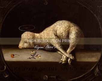 Lamb of God 17th Century Baroque Period Art, Museu Nacional de Arte Antiga Fine Art, The Sacrificial Lamb Famous Old Master Oil Painting.