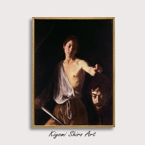 Biblical King David with the Head of Goliath Baroque Period Art, Famous Painter Michelangelo Merisi da Caravaggio Painting, Bible Story Art