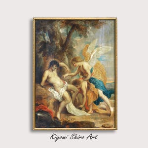 17th Century Saint Sebastian Aided by Angels Oil Painting, Male Saints Art, Saint Artwork, Religious Wall Art Décor, Christian Print