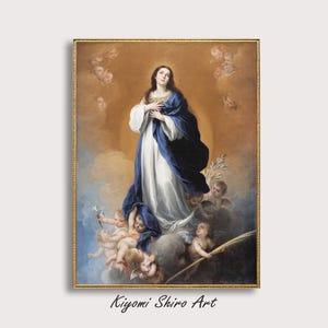 Famous Painting The Immaculate Conception by Bartolomé Esteban Murillo, Mary Mother of God Christian Renaissance Painting, Religious Art