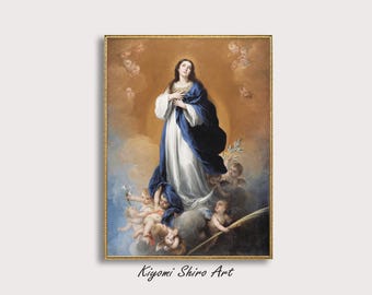 Famous Painting The Immaculate Conception by Bartolomé Esteban Murillo, Mary Mother of God Christian Renaissance Painting, Religious Art