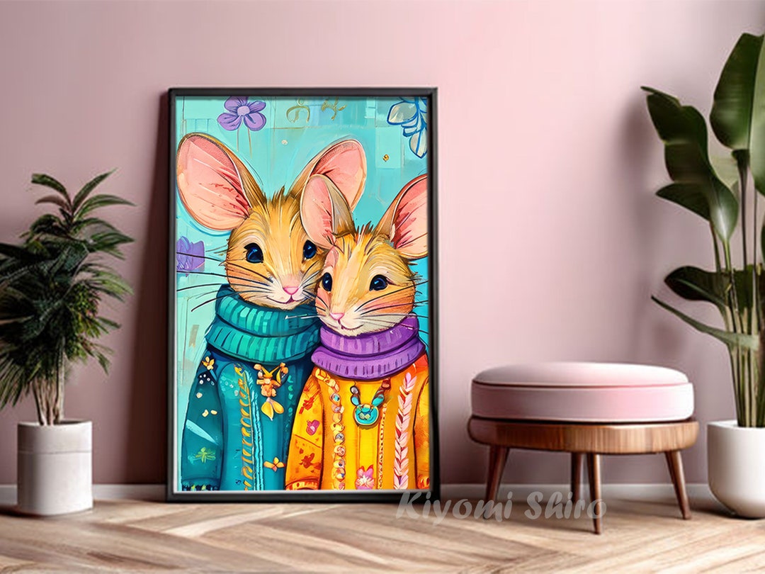 Cute Mouse Print, Kawaii Mice Art Digital Print in Unique Modern ...