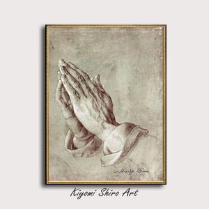 Albrecht Durer Praying Hands with Signature, Old Master Print, Holy Artwork, Renaissance Period Artwork, Albertina Museum Fine Art.