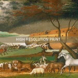 The Great Flood Biblical Artwork, Genesis 6:9 Biblical Narrative of Noah Ark Painting by Edward Hicks,  American Folk Art, Biblical Wall Art