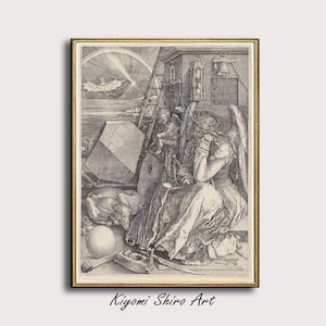 Albrecht Durer Melencolia Famous Engraving Artwork, Melancholy Old Master Print, Albertina Museum Masterpiece, Religious Allegory Art