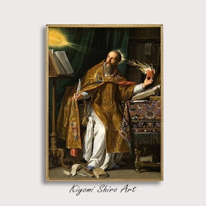 Saint Augustine of Hippo Famous Oil Painting by French Baroque Style Art Painter Philippe de Champaigne, 17th Century Renaissance Artwork.