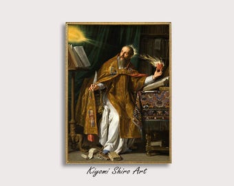 Saint Augustine of Hippo Famous Oil Painting by French Baroque Style Art Painter Philippe de Champaigne, 17th Century Renaissance Artwork.