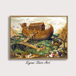 Noahs Ark on Mount Ararat by Simon de Myle 16th Century Famous Painting, The Great Flood Art, Genesis 6:9 Biblical Narrative Art