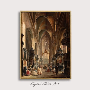 19th Century Interior of the Church of Virgin Mary Art, Famous Gothic Architecture Painting, Marian Basilica National Museum Printable Art
