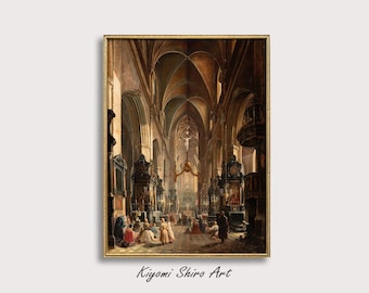 19th Century Interior of the Church of Virgin Mary Art, Famous Gothic Architecture Painting, Marian Basilica National Museum Printable Art.