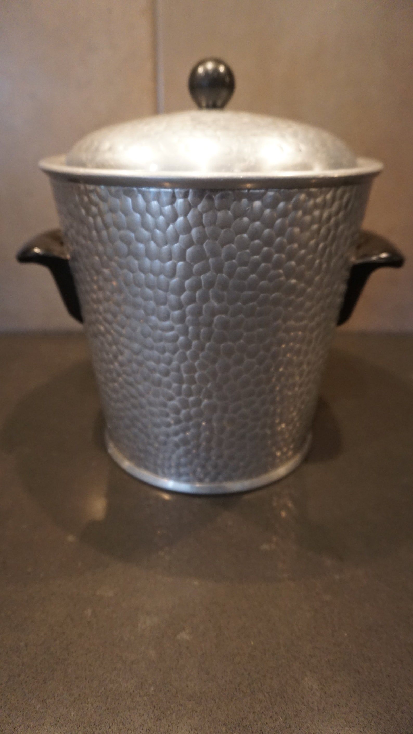 Mid-century Hammered Aluminum Ice Bucket With Lid, Black Bakelite ...