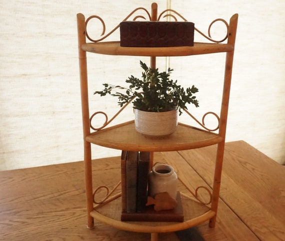 Three Tiered Bamboo Corner Shelf Free Standing Or Wall Mount Etsy