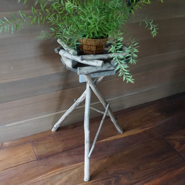 Adirondack Style Tripod Twig Plant Stand or Drink Table