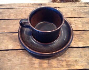 Vintage Ruska Espresso Demitasse Cup and Saucer by Arabia of Finland, Circa 1990