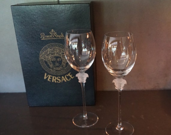 Boxed Set Of Two Crystal Versace Medusa Lumiere Red Wine Etsy