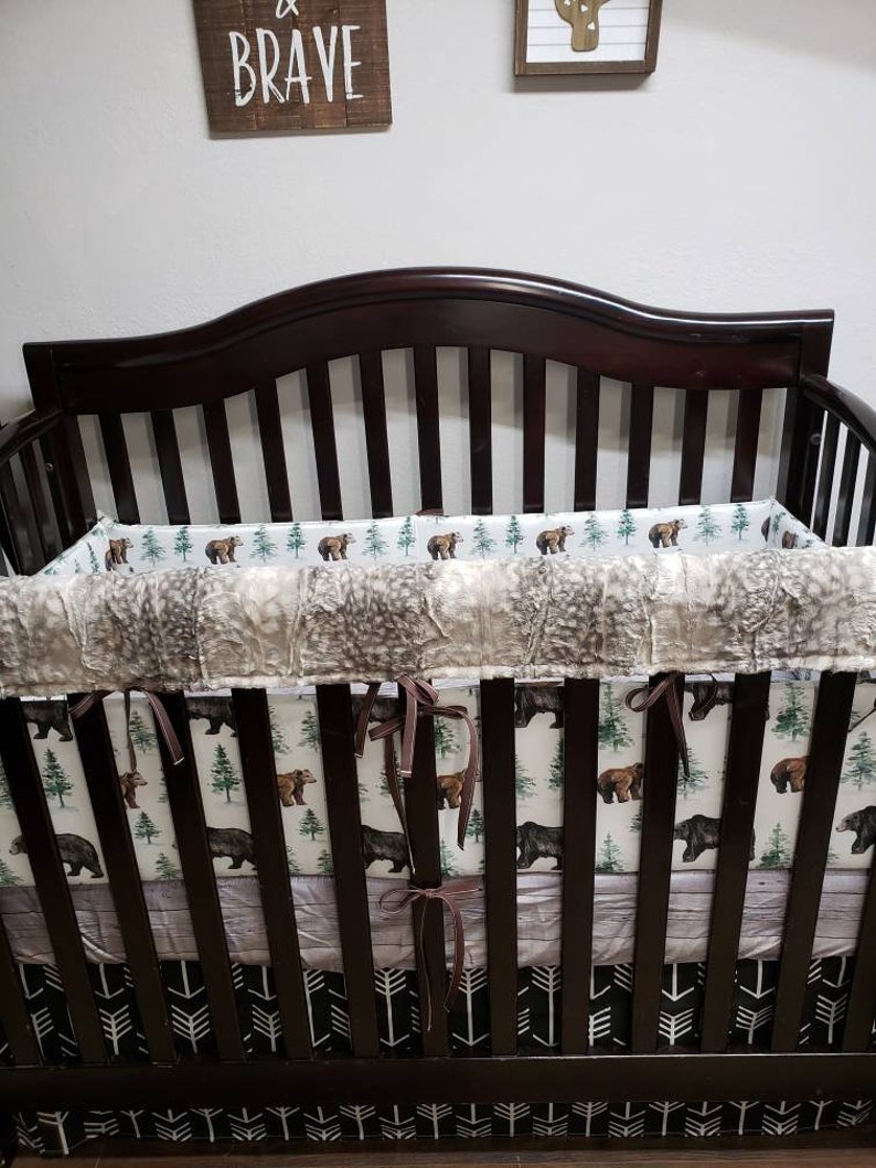 Camping Bear Crib Beddingboy Nursery Setgray Fawn Etsy