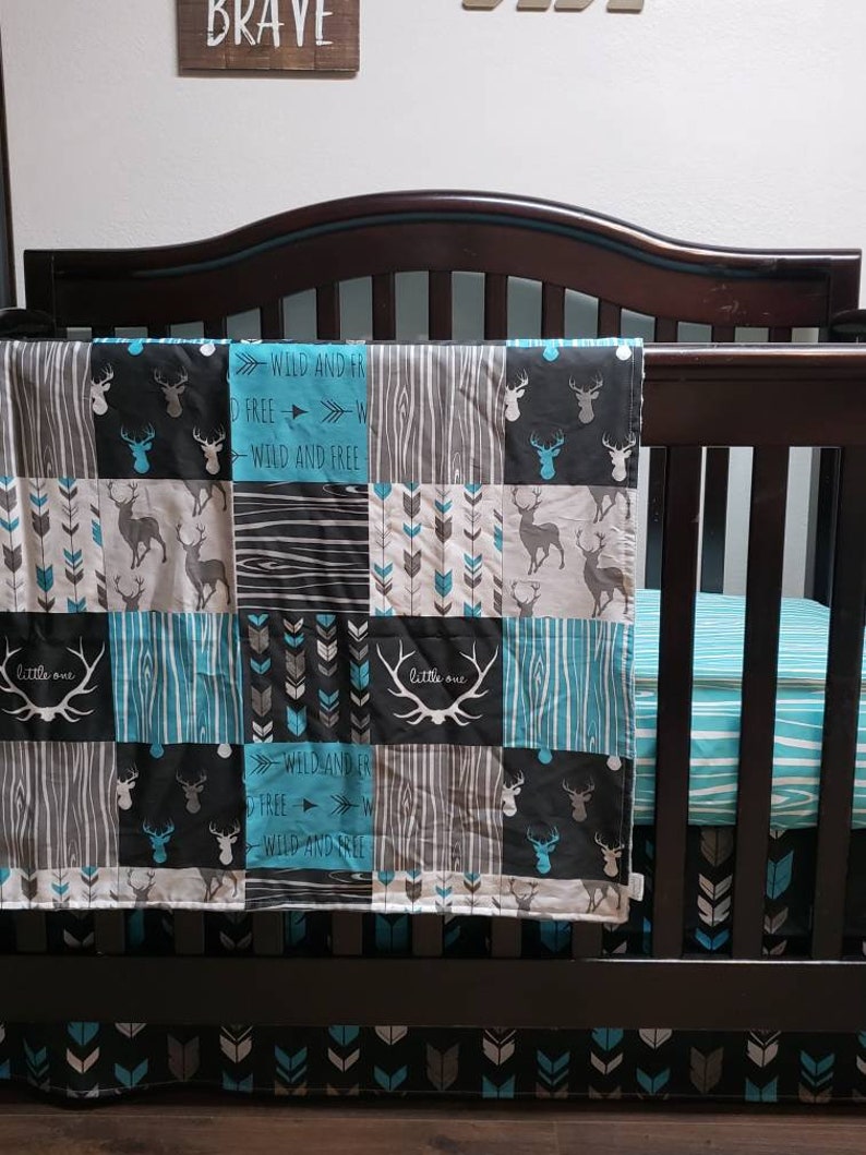 Teal Bedding/baby Crib Set/wholeclothe Blanket/patchwork Etsy