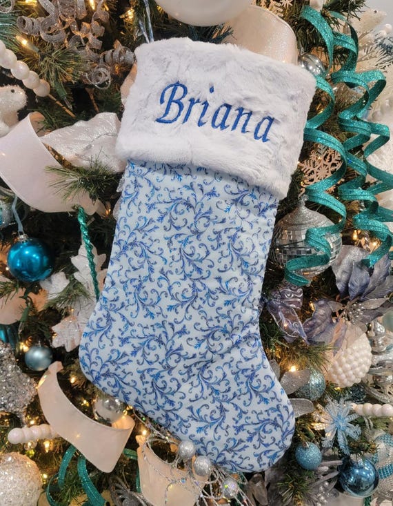CCINEE 6-Pack Christmas Stockings – 18 Inch Blue Plush Stockings With White Cuff, Hanging Loops For Fireplace & Tree Decor
