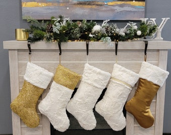 Dark gold Christmas stocking,gorgeous Christmas stockings, gold and ivory Christmas stockings,Christmas decorations, neutral stockings