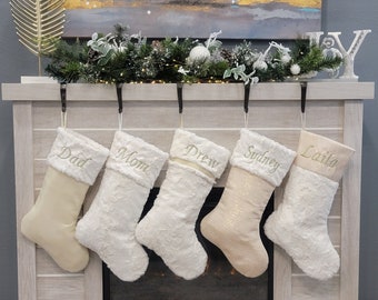Ivory and gold christmas stocking, gold stockings, ivory stockings, neutral christmas stockings, natural stockings