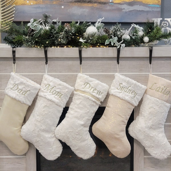 Ivory and gold christmas stocking, gold stockings, ivory stockings, neutral christmas stockings, natural stockings