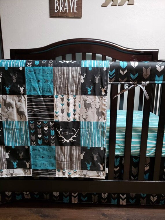 Teal Bedding Baby Crib Set Wholeclothe Blanket Patchwork Etsy