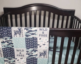 Wild and free/you are so deerly loved/baby bedding/light aqua camouflage/deers bedding/toddler blanket/baby boy crib bedding/woodland set