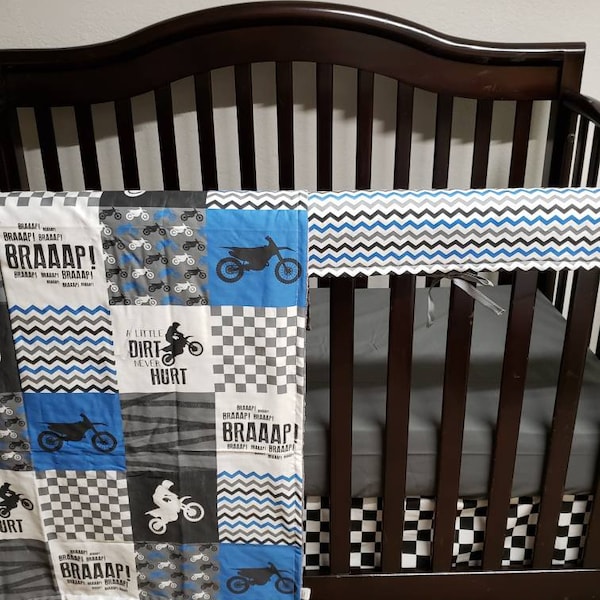 Blue motocross/a little dirt never hurt/baby boy bedding/modern nursery/crib bedding set/toddler blanket/race motorcycles/