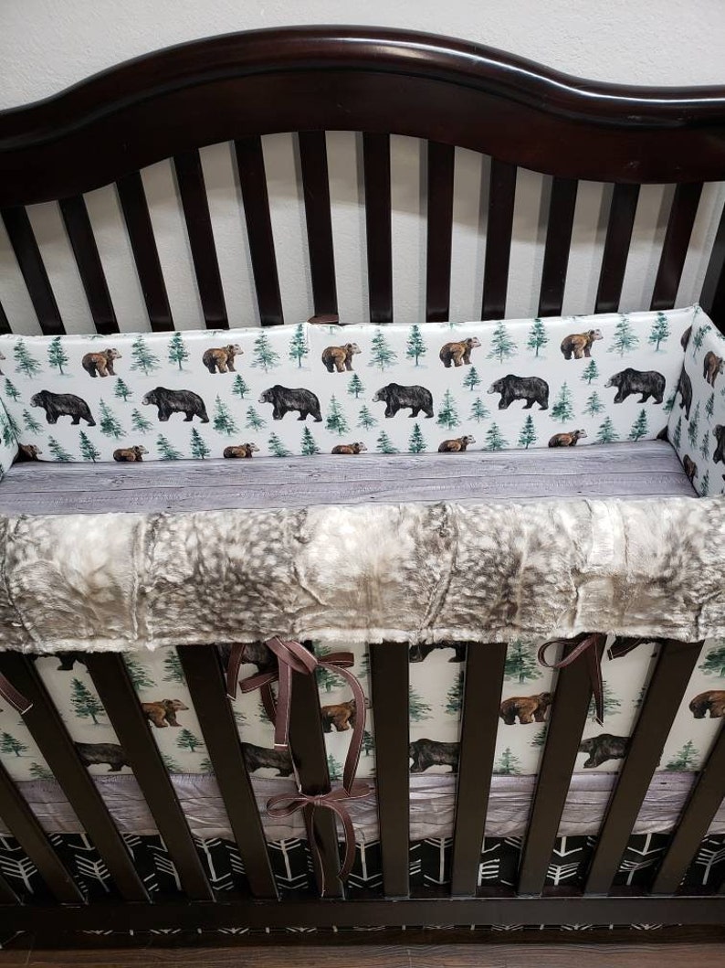 Camping Bear Crib Beddingboy Nursery Setgray Fawn Etsy