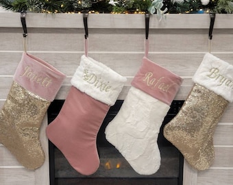 Pink Christmas stockings,champagne stockings,gold stockings,Pink Christmas,ivory stockings, Christmas decorations